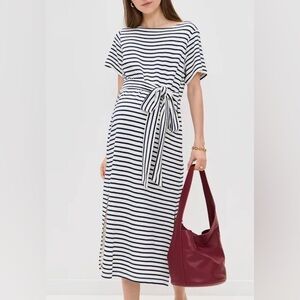 Hatch Maternity The Carla Dress Striped Long Dress Short Sleeve in Navy & White